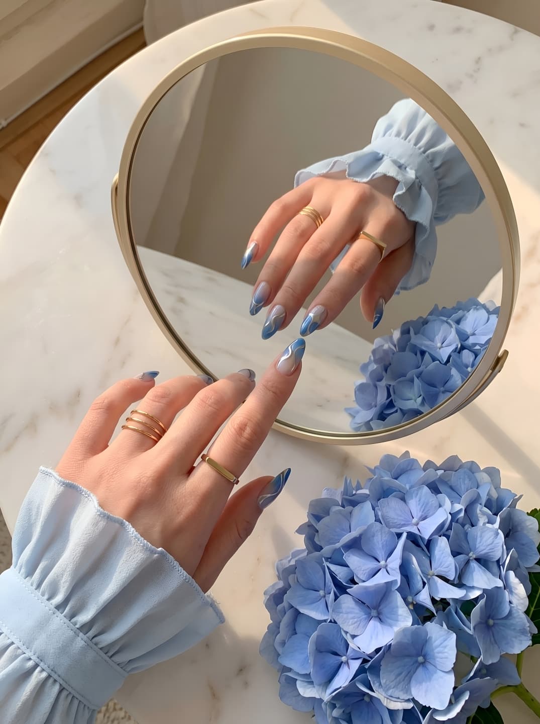 Nail detail reflected in a salon mirror